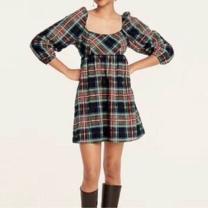 J. Crew Multicolor Plaid  Puff-sleeve mini dress in Stewart tartan
